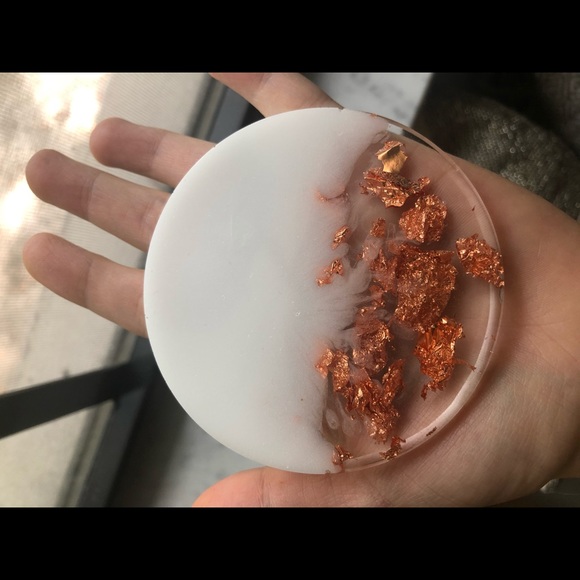 Copper/Rose Gold & White Coaster Set With Holder - Picture 9 of 14